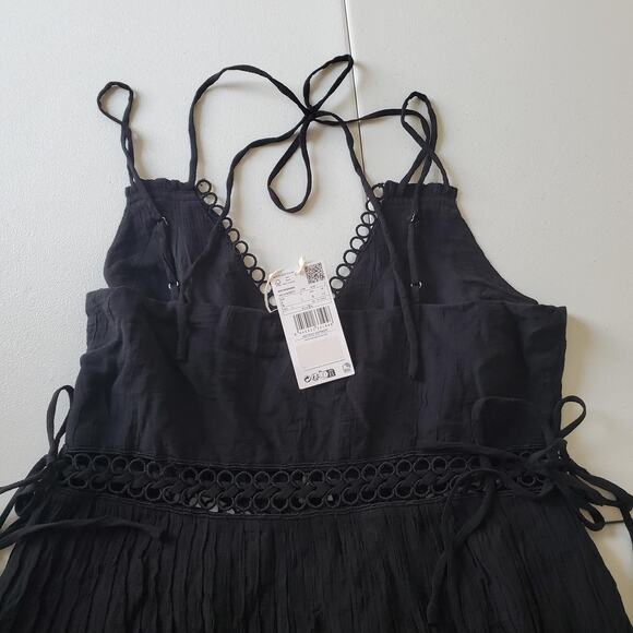 Mango Dress Women Large Black Sleeveless Crochet Waist Witch Whimsigoth Festival - Picture 4 of 10